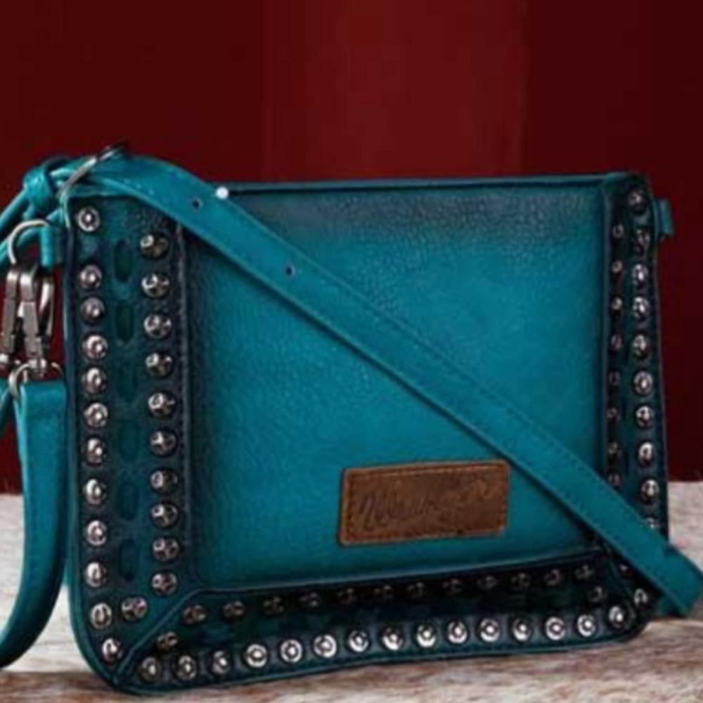 New Wrangler Boho Crossbody/ Wristlet Studded Turquoise Bag
